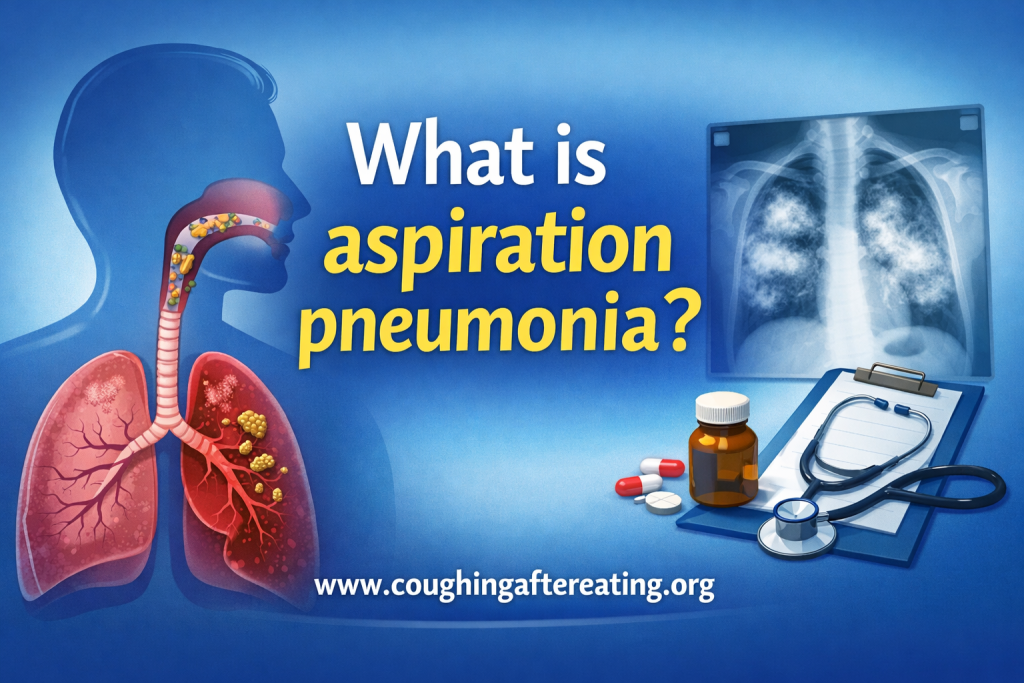 Illustration showing food or liquid entering the lungs causing aspiration pneumonia