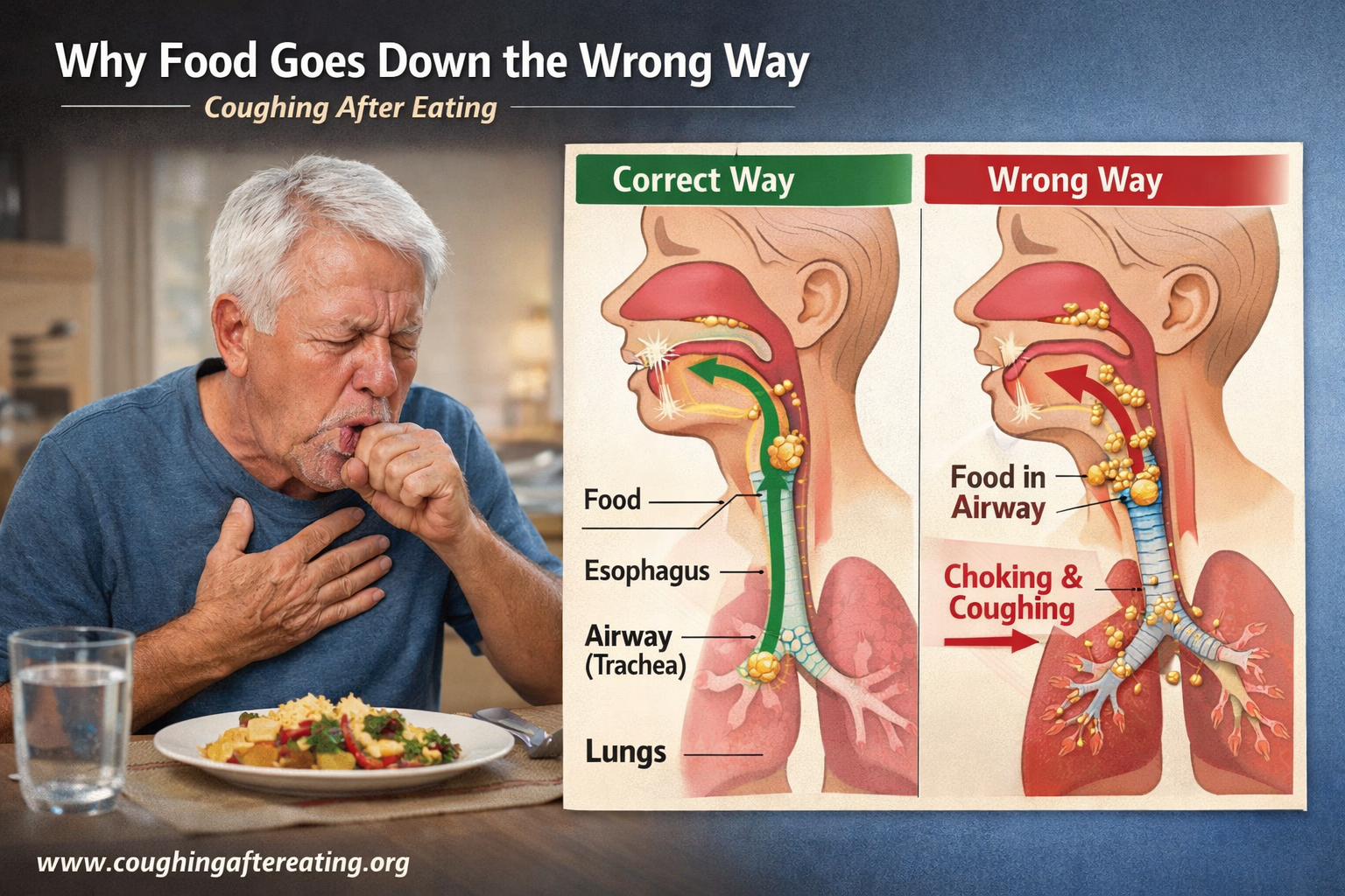 Food going down the wrong way causing coughing after eating